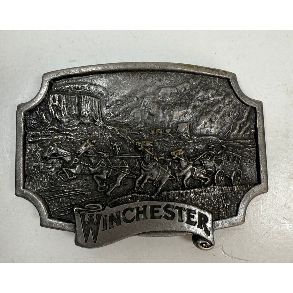 Winchester Belt Buckle Vintage 1975 Heavy Pewter Olin  *BROKEN*